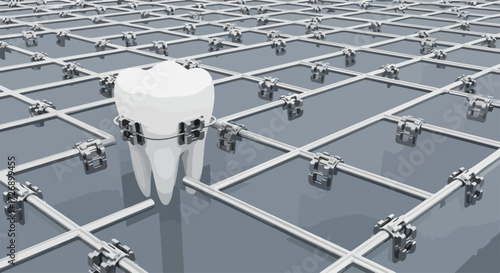 Conceptual tooth implant featuring dental implant placed on grid, tooth implant is modern dental solution. New tooth implant placement for perfect smile and dental health.