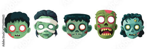 A set of cute halloween zombie masks for halloween costume dress up
