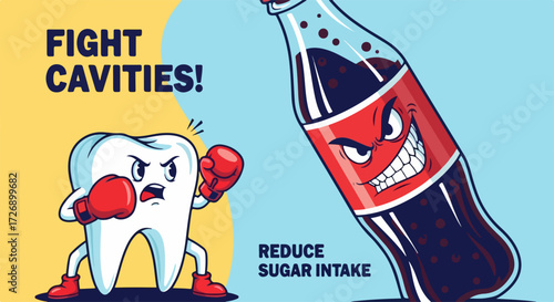 Fight cavities with proper oral hygiene, shown in this graphic illustration, cavities pose a significant threat to dental health. Focus on reduce sugar intake to combat tooth decay.