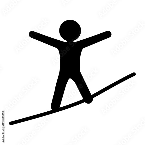 Stick figure balancing on a tightrope, arms outstretched for equilibrium and stability