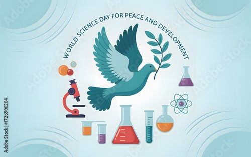 World science day dove with scientific symbols