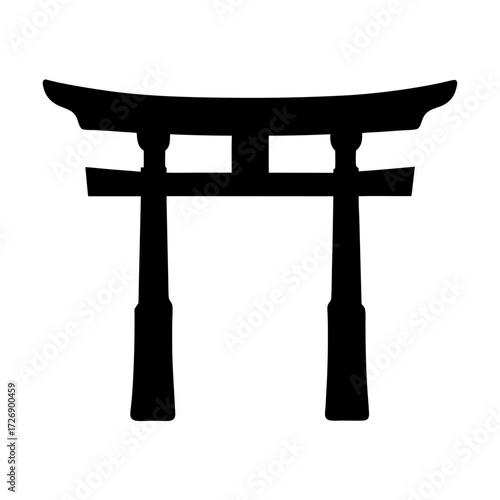 Torii gate silhouette, a traditional Japanese architecture in black and white