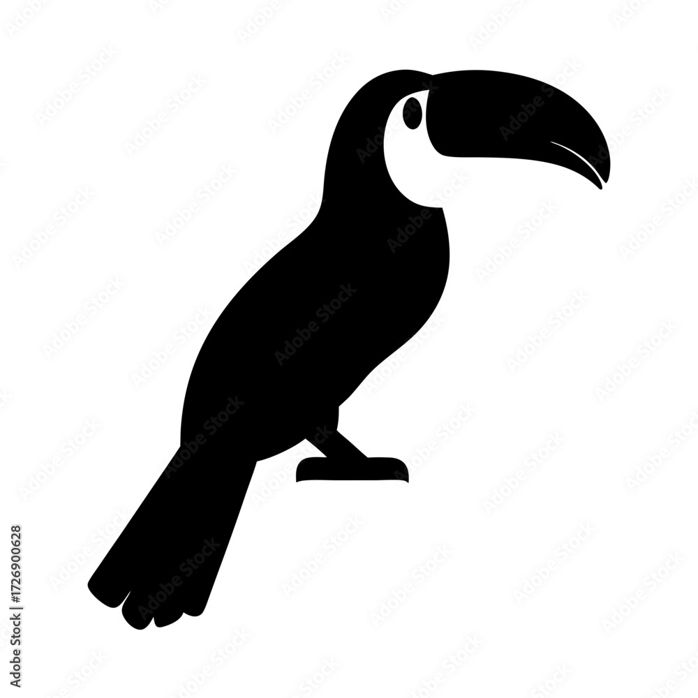 Obraz premium Striking Silhouette of a Toucan Bird Perched on a Branch in Graphic