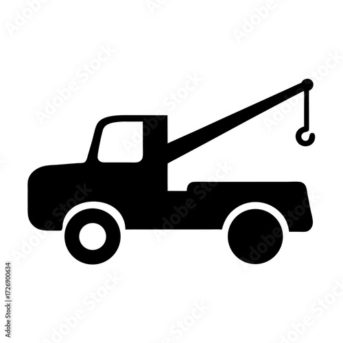 Simple Black Silhouette of a Tow Truck with Hook and Arm
