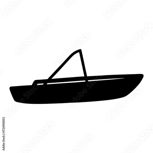 Silhouette of a small recreational motorboat with a high framework structure
