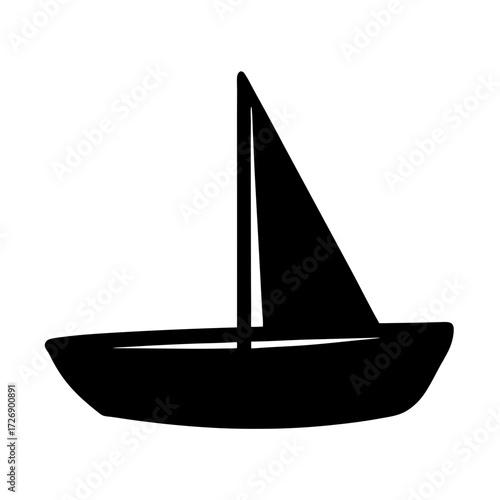 Silhouette of a sailboat with a tall mast and triangular sail, minimal shape