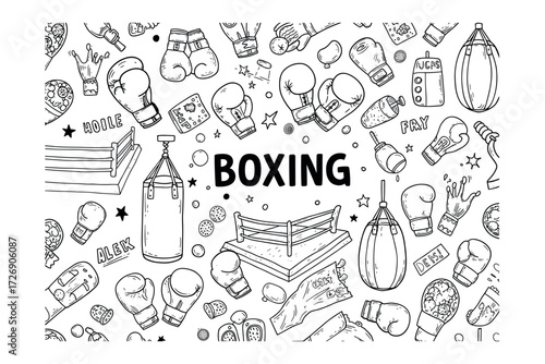 Boxing event training facility illustrative sports environment overhead view fitness concept for enthusiasts. Vector illustration