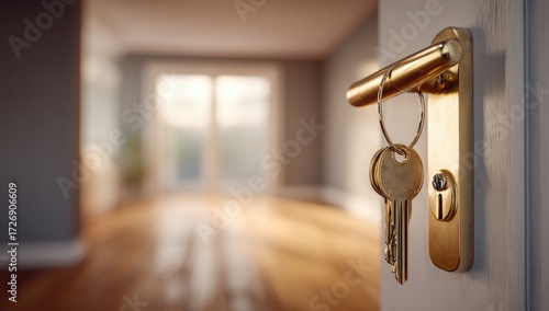 Keys hanging on a door handle, interior view