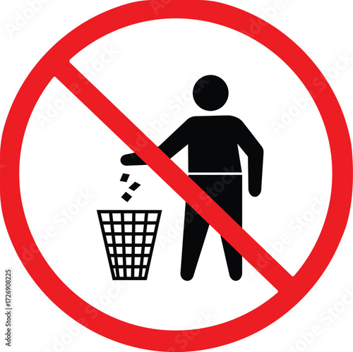 No Littering Sign Vector Illustration, Prohibition Symbol with Red Circle and Slash