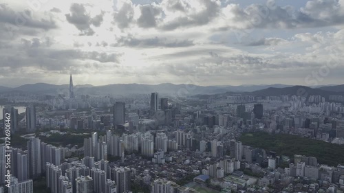 Wallpaper Mural Drone View of Seoul city in South Korea, sunrise of Gangnam, Summer Torontodigital.ca