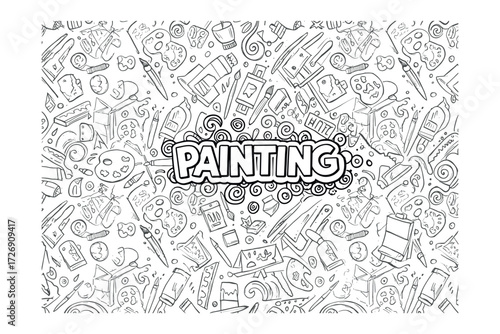 Creative techniques visual content colorful environment overhead view artistic expression. Vector illustration