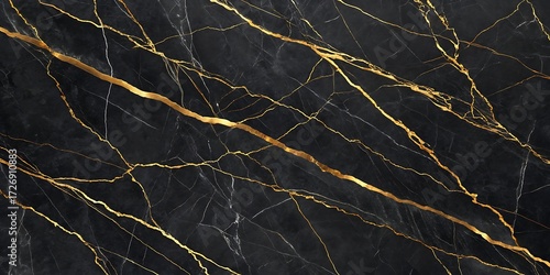 Dark mockup Black Marble with Thin Gold Veins and White Streaks texture background