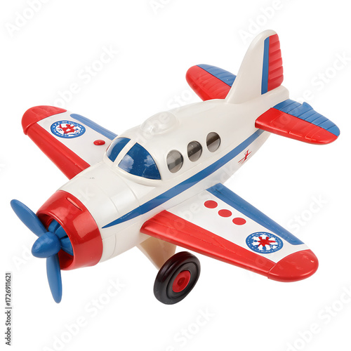 Toy airplane isolated on transparent background, a classic and colorful model for imaginative play and aviation enthusiasm