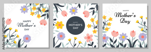Mother's day cards with flowers. Templates for posters, greeting cards, invitations, covers for Mother's day.