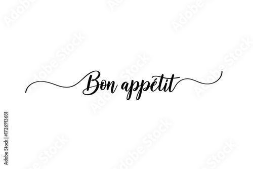 Enjoying food moments bon appetit calligraphy culinary theme elegant design dining atmosphere. Vector illustration