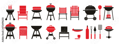 Collection of barbecue icons and tools