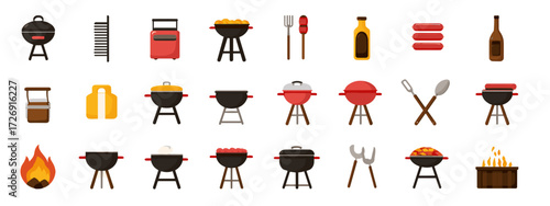 Collection of barbecue icons and tools