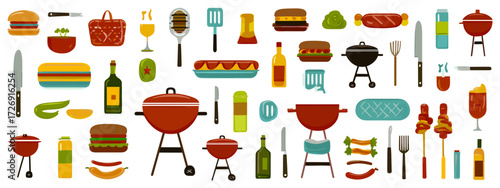 Collection of barbecue icons and tools