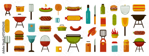 Colorful barbecue and grilling icons collection