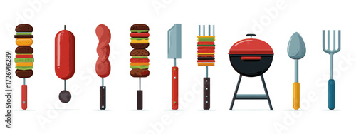 Colorful barbecue items and tools collection