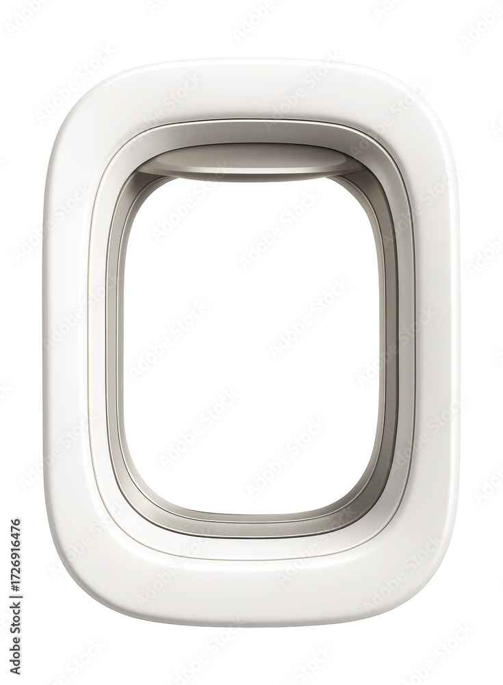 Fototapeta premium Airplane window frame for showcasing landscapes or travel designs.