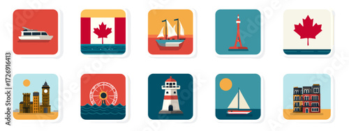 Canadian Landmarks and Symbols Icons Collection
