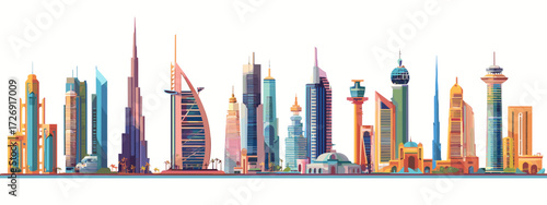 Colorful skyline illustration of modern skyscrapers