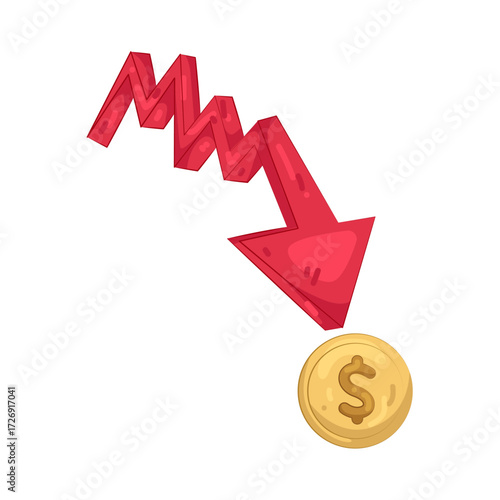 Illustration of Arrow Down with Dollar Coin