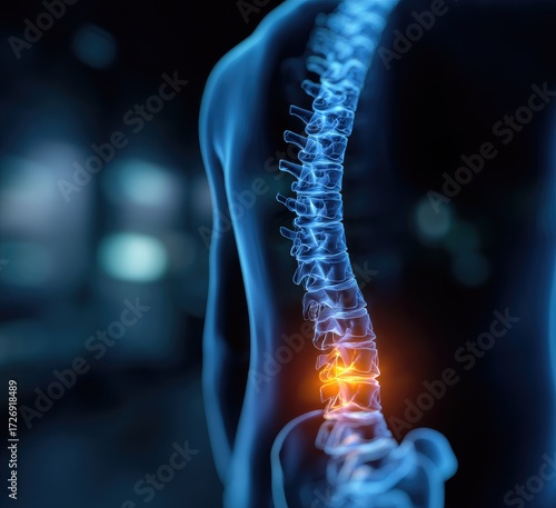 3D spine model, highlighted pain area
