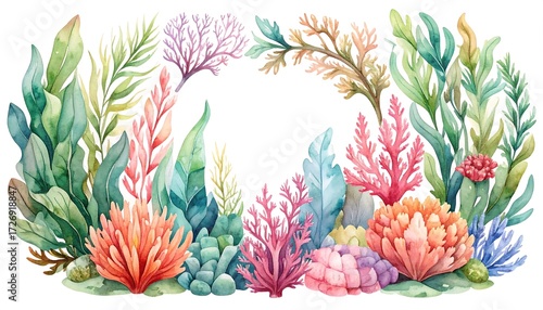 Watercolor coral reef border