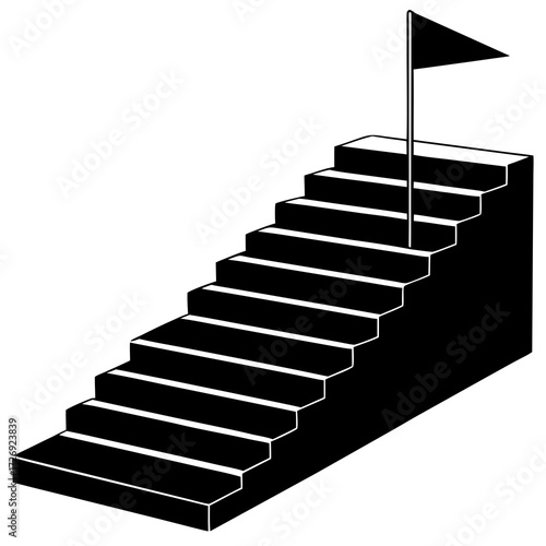 Silhouettes of a Sleek Modern Staircase Ascending Towards a Glowing Light, Success and Growth Concept