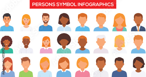 Diverse Collection of Person Avatars for Infographics and User Interface Design