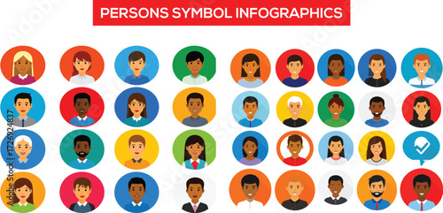 Diverse Collection of Person Icons for Infographics and User Profiles