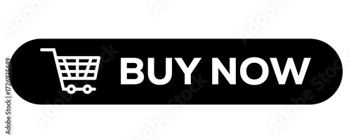 Black buy now button with shopping cart icon isolated on transparent background