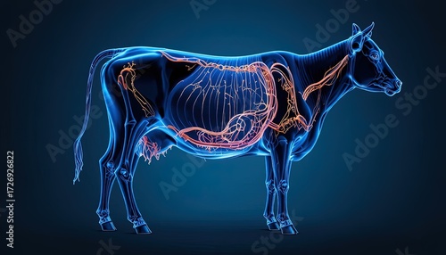 Wallpaper Mural Detailed anatomical illustration of a cow's skeletal system and circulatory system, showcasing the intricate network of veins and arteries. Torontodigital.ca