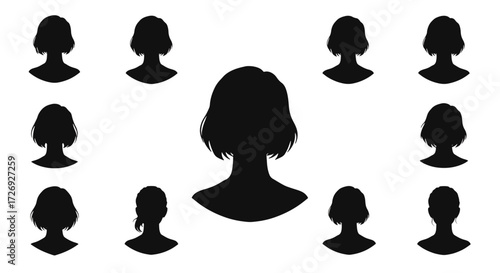 Silhouetted women stand together in a group, representing diversity and unity in a simple, elegant manner.