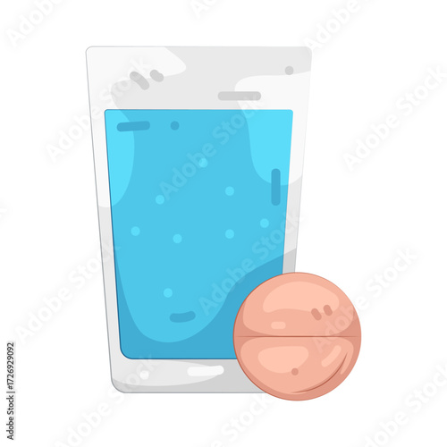 Illustration of Pill and Glass of Water 