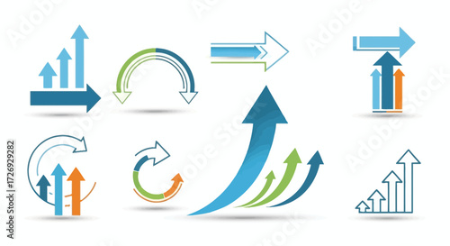 Dynamic arrow collection for business growth strategies and direction, ideal for presentations, marketing materials, and data visualization, originally a scalable graphic