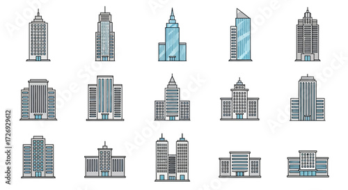 Modern city skyline illustration featuring iconic buildings, perfect for urban planning, architecture design, and real estate presentations with scalable vector graphics