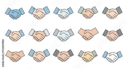 Diverse handshakes symbolizing global partnerships, deals, and agreements, perfect for illustrating business collaboration and international relations in modern designs