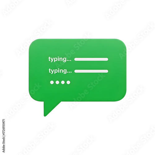 Green chat bubble icon with typing indicator on black background message communication