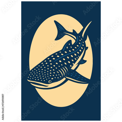 Whale Shark Emblem — Ocean Giant, Marine Wildlife in Oval Vector