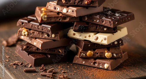 Chocolate Stack Assorted Dark, Milk, and White Chocolate Bars with Nuts and Salt