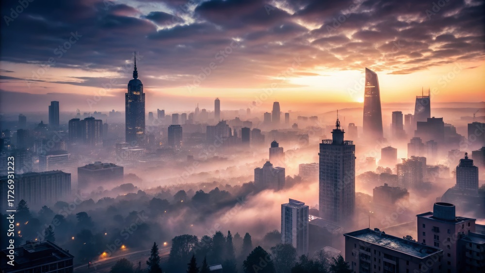 Fototapeta premium Cityscape Sunrise with Fog