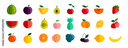 Colorful Fruit Icons on Transparent Background