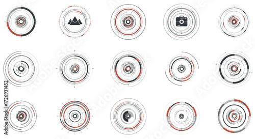Circular elements rotate with subtle textures creating dynamic visual effects for modern designs, adding depth and movement to compositions.