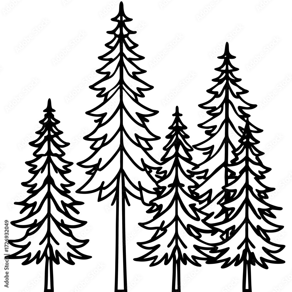 Obraz premium Pine Tree Line Art Vector