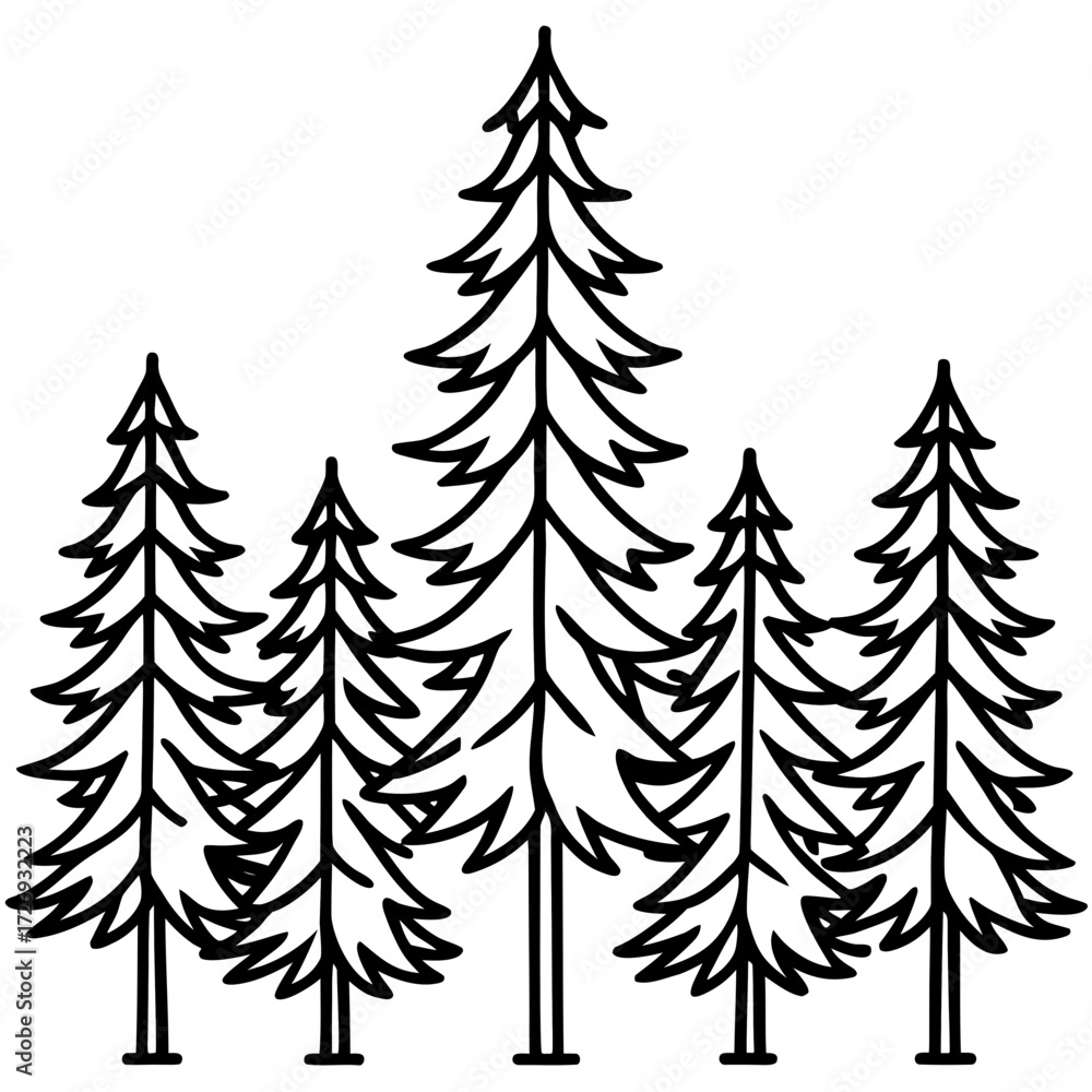 Obraz premium Pine Tree Line Art Vector