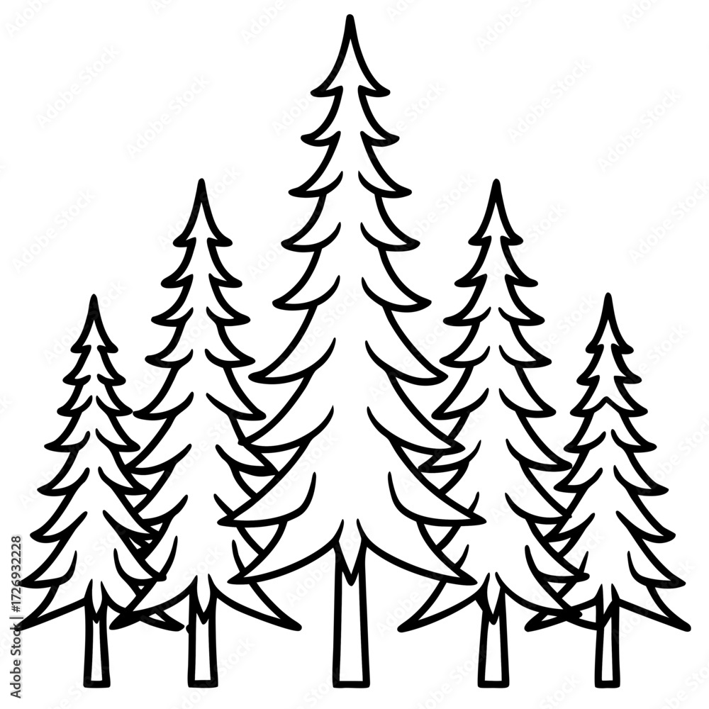 Obraz premium Pine Tree Line Art Vector