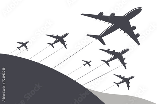 Airplane aviation travel flight silhouette transportation aircraft sky flying design airplane vector graphic
